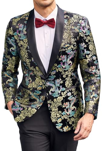 Coofandy Giacca da Smoking da Uomo Completo di Giacca da Giacca Elegante di Lusso Moderno con Motivo Floreale Paisley per Cena, Matrimonio, Festa, Ballo di Fine Anno