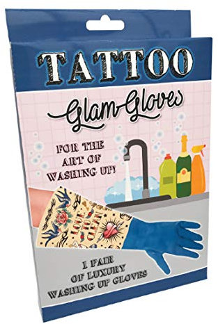 Diabolical Gifts Glamorous Washing Up Gloves with Tattoo Sleeve, Blue, One Size