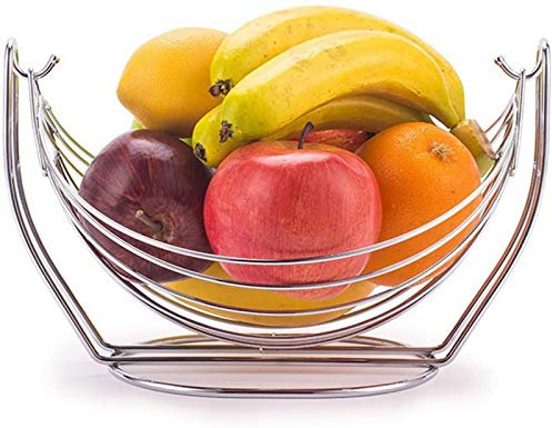 GCX Convenience Cesto per frutta a dondolo, design amaca in metallo cromato, grande capacità, per frutta, verdura, decorazione moderna per casa e cucina