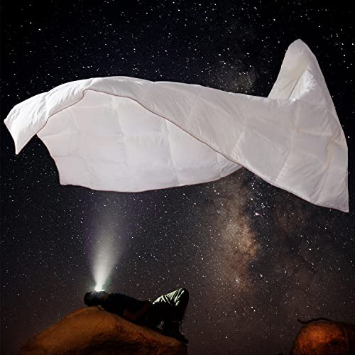 zzlamb Lightweight Down Feather Thin Duvet Insert, Breathable Comforter for Hot Sleepers, Summer Weight Cooling Blanket, Cotton-Blended Shell Down-Proof with Corner Tabs King Bed 90''x90'', White