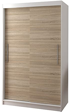 Fabryka Mebli Idźczak Kleiderschrank, Wohnzimmerschrank - Sonoma, Weiß Schwebetürenschrank, Schlafzimmerschrank - ‎61 x 120 x 200 cm - Schrank für Schlafzimmer, Wohnzimmer, Garderobe, modern