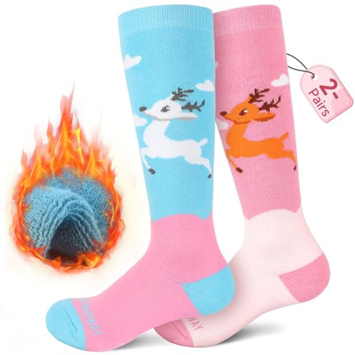 Findway Kids Ski Socks, Kids Thermal Socks 85% Cotton Boys Girls Snow Socks Soft Breathable Winter Outdoor Ski Socks for Skiing Skating Snowboarding, 2 Pairs/3 Pairs