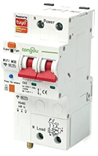 ICOSAR eEnergy Monitor TUYA 2P Monophasé RCBO WIFI Compteur d'énergie intelligent KWh Compteur de suivi Disjoncteur Minuteur Relais avec protection contre les fuites 1-80 A Compteur électrique