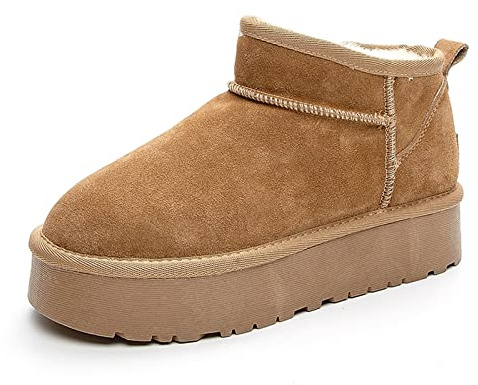 MCHDMI Stövlar Dam, Snöskor for kvinnor Modeplattform Platta skor Dam Varma Päls Vinterkängor Dam Vinter Casual Walking Skor (Color : Auburn, Size : 37 EU)
