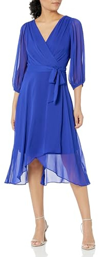 DKNY Abito Midi da Donna a Mezza Manica a Palloncino Finto Avvolgente, Quarzo Viola, 44