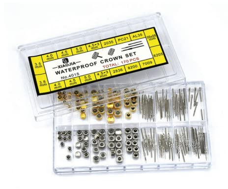 anso Kit di accessori di ricambio per riparazione orologi + corone in acciaio inossidabile, Argento, Oro, S