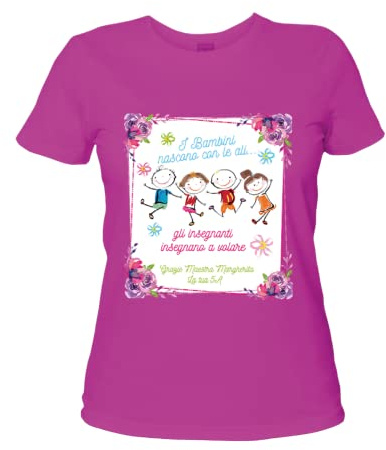 Generico T-Shirt Maglietta Maglia Donna Personalizzata ''INSEGNANO A Volare con Nome'' Idea Regalo di Classe fine Anno Scolastico Maestra Asilo Nido, Scuola Materna, elementare Infanzia e primaria