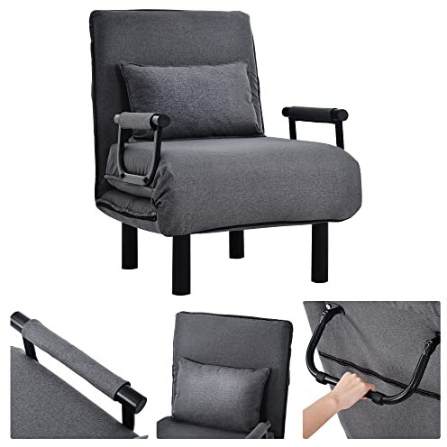 kubeier Schlafsessel Schlafsofa mit Kissen - Bettfunktion - Verstellbare Rückenlehne - Bis 15kg - Klappsessel Relaxsessel Sofabett Klappbett Gästebett Wohnzimmer, 6 Positionen,Grey
