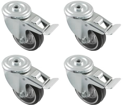 Amig - Pack de 4 Ruedas Con Freno Para Muebles - Ø 100 mm - Ruedas Giratorias Sin Pletina - Peso Máximo 90 Kg - Para Mover Muebles Pesados - Rodamientos de Rodillos - Núcleo Metálico - Goma Negra