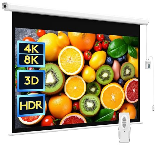 WASJOYE 100 Schermo Proiettore Motorizzato Diagonale Elettrico Proiezione Automatica 16: 9 Telo Videoproiettore HD 8K per il Gioco per Uffici di Cinema Home Theater Projector Screen W/telecomando