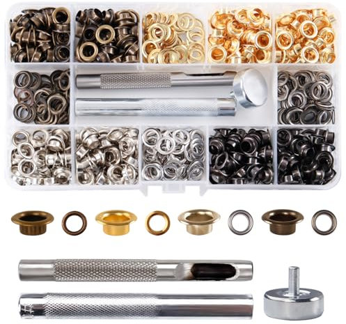 Eyelet Punch Kit 6mm - 400 Sets Eyelets and Punch Set Metal Eyelet Punch Perforation with Washers Install Tool for DIY Shoes Jackets Coats Trench Coats Denim Fabrics and Leather - Multicolor