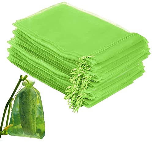 Huasean 100 Sacs Protection pour Fruits, Filets Fruits avec Cordon Serrage, 15 X 20 Cm pour Protéger Les P-lantes des Oiseaux, Papillons, Guêpes, Vinaigre Cerise, Drosophile.