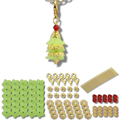 10x Bastelset Tannenbaum Gold Weihnachtsbaum Charms Perlen Perlenengel Anhänger