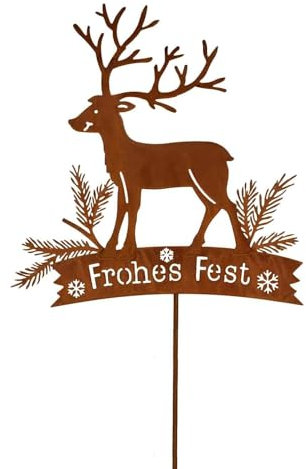 Generisch HAAC Gartenstecker Weihnachtsrentier 74 cm rostfarbig mit Erdspieß für Weihnacht Weihnachten