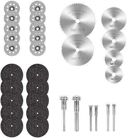 Funnytek 32PCS Cutting Discs for Dremel Rotary Tool, Diamond Cutting Wheels | 1/8 Inch Shank for Dremel, HSS Circular Saw Blades for Cutting Wood, Plastic, Aluminum Alloys, Soft Metals