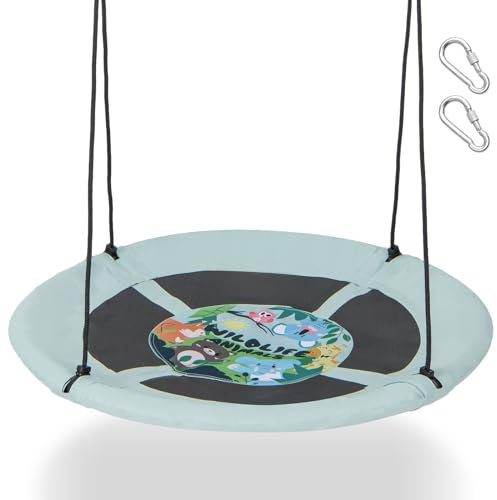 DREAMADE φ100cm Nestschaukel Outdoor & Indoor, Kinderschaukel 140-180cm höhenverstellbar, Hängeschaukel Schaukel für Kinder (Grün-Wald)