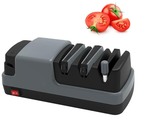 Aiguiseur Couteaux Professionnel 4 en 1 Aiguiseur Couteau Avec Des Abrasifs 100% Diamantés Et Des Guides D'angle De Précision. Aiguiseur Couteau Electrique,Gray
