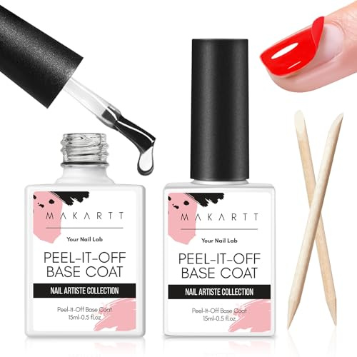 Makartt Gel Polish Peel Off Base Coat Gel - 15 ml x 2, UV LED-nagellampa behövs skalbar basbeläggning, ingen arkivering eller blötläggning krävs, enkel borttagning för nybörjare i naglar gör-det-själv
