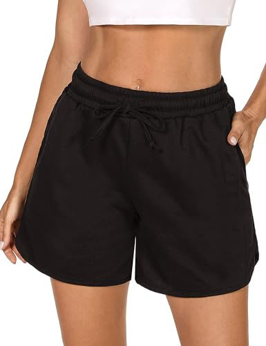 Demegimi Löparshorts dam dam sportshorts hög midja korta byxor dam löpning yoga, Svart, XXL