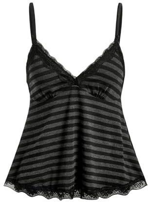 SOLY HUX Womens Y2K Lace Cami Sleeveless Striped Spaghetti Strap Camisole Gothic Babydoll Tops Black Striped Large
