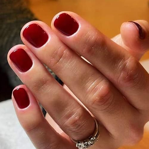 Boloshine Press on Nails Corto, 24 Pezzi Tinta Unita Unghie Finte, Copertura Completa Unghie Artificiali Quadrate, Manicure Francese per Donne e Ragazze Nail Art Fai da Te, Rosse Fiamme sulle Labbra