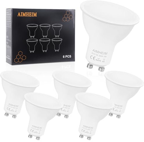 AIMHEIM Led Leuchtmittel gu10 Dimmbar Warmweiss Spot 5W Ersetzt 50W, Led Birne 3000K, 120° Abstrahwinkel, Strahler Flimmerfrei Reflektorlampen, 6 Stück