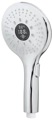 LOWENERGIE Shower Head & LCD Screen Timer with Flow Meter Water Energy Saving Self Powered (Round)