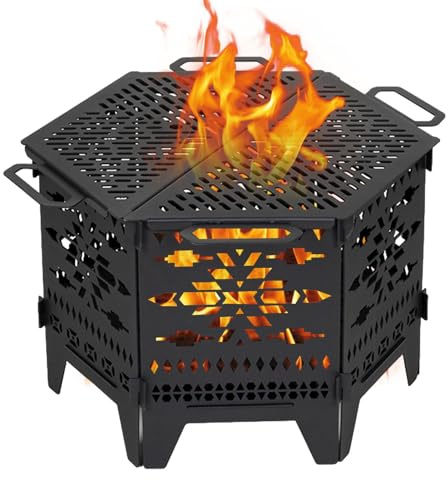 Foyer d'extérieur - Foyer de camping - Pliable - Cheminée amovible en acier au carbone - Pour chauffage de terrasse, pique-nique, feu de camp et barbecue