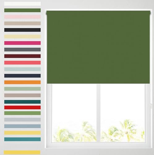 Barnes Blinds - Blackout Roller Blinds for Windows, Custom Cut to Size - Black Out Thermal Fabric Durable Fittings Easy Fit - Roller Blind (Army Green 183cm)