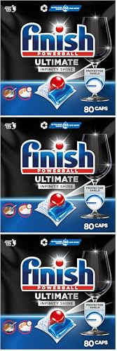 Finish Ultimate Infinity Shine Spülmaschinentabs – Geschirrspültabs für Tiefenreinigung, Fettlösekraft und Glanz mit Schutzschild – 80 Finish Caps (Packung mit 3)