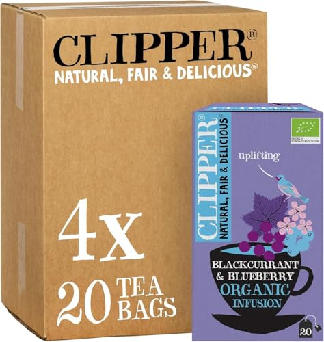 Clipper Organic Blackcurrant & Blueberry Infusions Tea 4 x 20 Teabags | Organic Tea, Caffeine Free, Herbal Infusion for Digestion & Wellness, Unbleached & Biodegradable Teabags