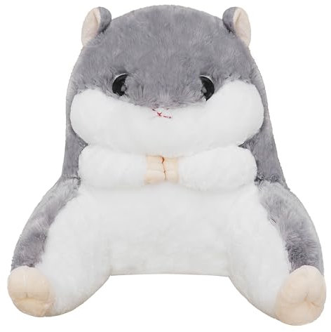 Plush Hamster Throw Pillow Bed/Sofa/Tatami/Floor Backrest for Reading Gaming Watching TV Relieve Pain Lumbar Support Cushion Back Waist Support Cushion for Pregnancy Rest Sleep Relax (Grey-Large)