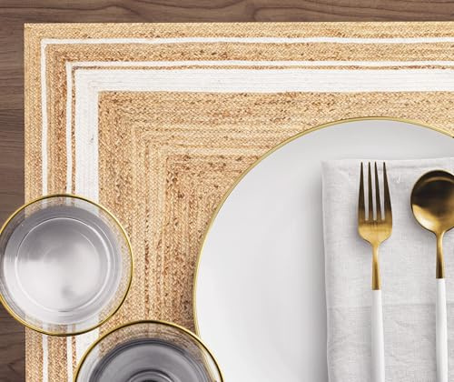 VINILIKO Design | Set de 4 Individuales de Mesa de Vinilo Carthago Blanca 30x45 cm - Pack de 4, Salvamantel, Impermeable, Lavable, Antimanchas, Antideslizante