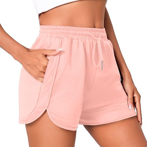 Litherday Shorts Dam Sportshorts Dam Sommar Sidoficka Kortbyxor för Fitness Jogging Löpning Andningsbara Mjuka med Fickor Dragsko, rosa, S