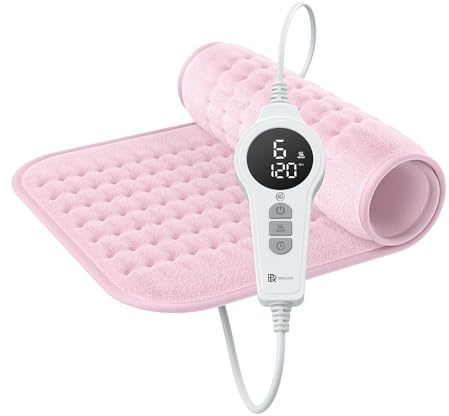 BR Bringer® Infrarot Heizkissen Wärmekissen 60 x 30 cm 6 Stufen Rosa | Abschaltautomatik und Überhitzungsschutz bei 25 bis 60 °C - maschinenwaschbar, mit LED Display und extra weichem Flanell