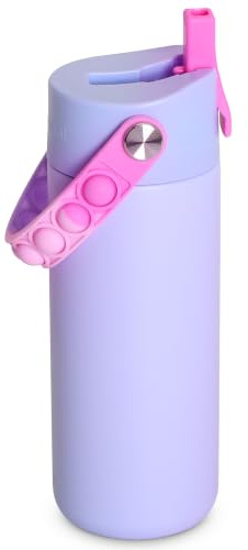 Elemental Insulated Kids Water Bottle, Stainless Steel Water Bottle with Straw Lid & Pop-It Handle, Leak-Proof Water Bottles for School, Boys or Girls, Travelling and Sports, 18oz - Lilac Tie Dye