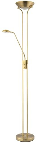 Happy Homewares LED Mother and Child Floor Lamp in Antique Brass with Rotary Dimmer Switches | 20w and 4w | 3000k Warm White | Adjustable Reading Light | 180cm x 25cm