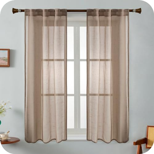 GIRASOLE HOME Paire de rideaux Haïti filtrant simili-lin avec trame en croix 2 panneaux avec poche et passants cachés (taupe, 70 x 130 cm)