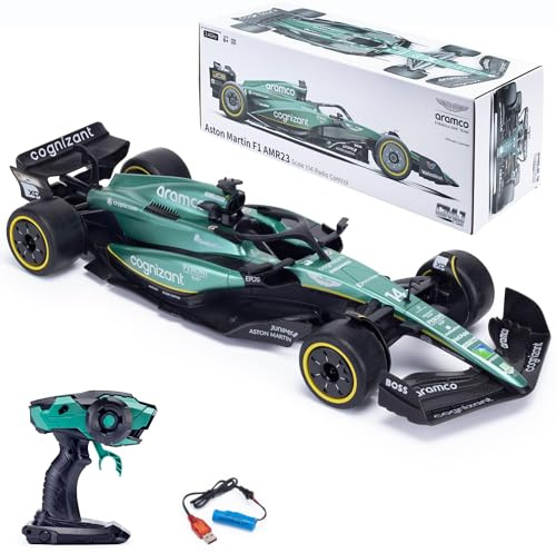 Aston Martin F1 - Coche teledirigido AMR22 (Escala 1:14) – Mando a Distancia de 2,4 GHz – Modelo de Coche de Carreras de Aston Martín – Conductor: Fernando Alonso & Lance Stroll – Fórmula 1