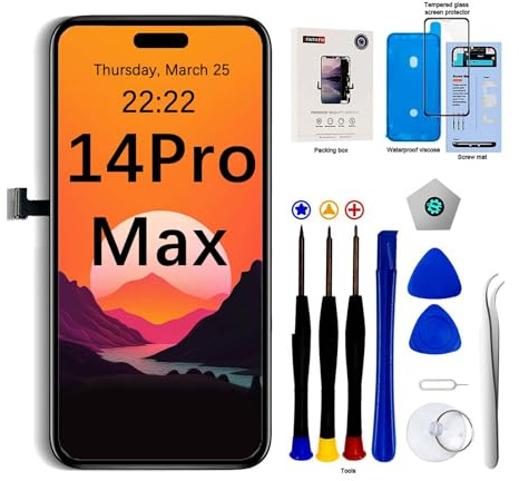 EFaith Pantalla para iPhone 14 Pro MAX LCD de Repuesto Full HD táctil digitalizador con Kit de reparación Completo + Protector de Pantalla + Adhesivo Impermeable