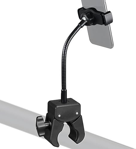Musiin Support de téléphone à col de cygne, adapté pour fauteuils roulants, poussettes, supports de microphone, vélos d'intérieur, compatible avec iPhone 16 Pro /15/14/13/12 et autres smartphones