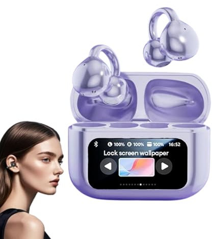 Écouteurs Clip M100 avec écran Tactile audiovisuel, écouteurs Clip CO2, écran Tactile intégré, 13 Fonctions, écouteurs Clip avec Audio visuel (Purple)