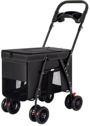 Bärbar Hundvagn Kattvagn Hopfällbar Husdjursvagn Med 4 Hjul Bärbar Hundvagn Med Mugghållare Kattvagn För Medelstora Hundar Katter Husdjursvagn med Hjul(Black)