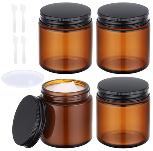 Segbeauty Vasetti Vetro Ambrato, 4 Pezzi 100g Contenitori Creme per Creme, Barattoli Cosmetici per Viaggio e Conservazione Domestica, Accessori Viaggio