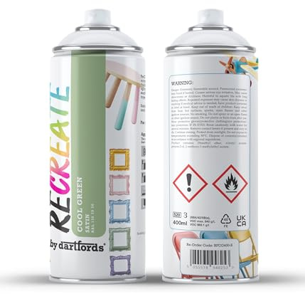 RECREATE Cool Green Satin Spray Paint for Wood, Metal, Plastic | Quick Drying, Smooth, Durable, Easy-to-Apply | Suitable for Indoor / Outdoor | For Furniture, Craft, Doors, Ornaments, Pots, Frames