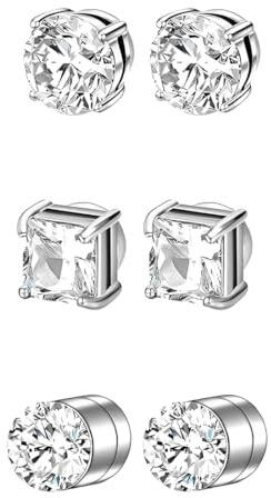 LQIOACU 3 Paires Boucle Aimantée Homme, Boucles d'Oreilles, Magnétiques Fausse Boucle d'Oreille Homme, Acier Inoxydable, Cadeaux pour Hommes