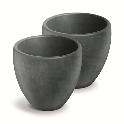Kreher® Runder XL Pflanzkübel 'Cano' in Stein Optik Ø 60 cm in Anthrazit. Aus robustem Kunststoff. Organisches Design, mit Wasserpeicher. 54 Liter Volumen, modernes und Zeitloses Design! (2)