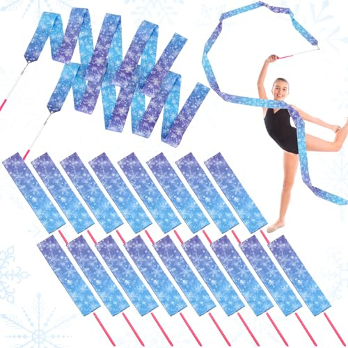 Soulchen 20 Pcs Snowflakes Ribbon for Wands Snowflakes Dance Streamers Party Favors Rhythmic Gymnastics Twirling Wand Dancing Band Silks Ribbon Outdoor Snow Decoration Party Favors