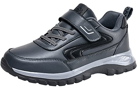 Sneaker da uomo, scarpe da corsa, antiscivolo, in pelle, impermeabili, scarpe da ginnastica con suola piatta, comode scarpe invernali con lacci, scarpe da ginnastica ultra leggere, grigio., 41 EU