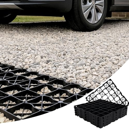 Gravel Grid Set of 12 Pcs 32.28ft² (3m²) - Heavy Duty Low Profile H 1.18 (3cm) Plastic Grid 19.69x19.69 (50x50cm) - Universal Use for Parking, Driveways or Garden Lawn, Greenhouse or Shed Base